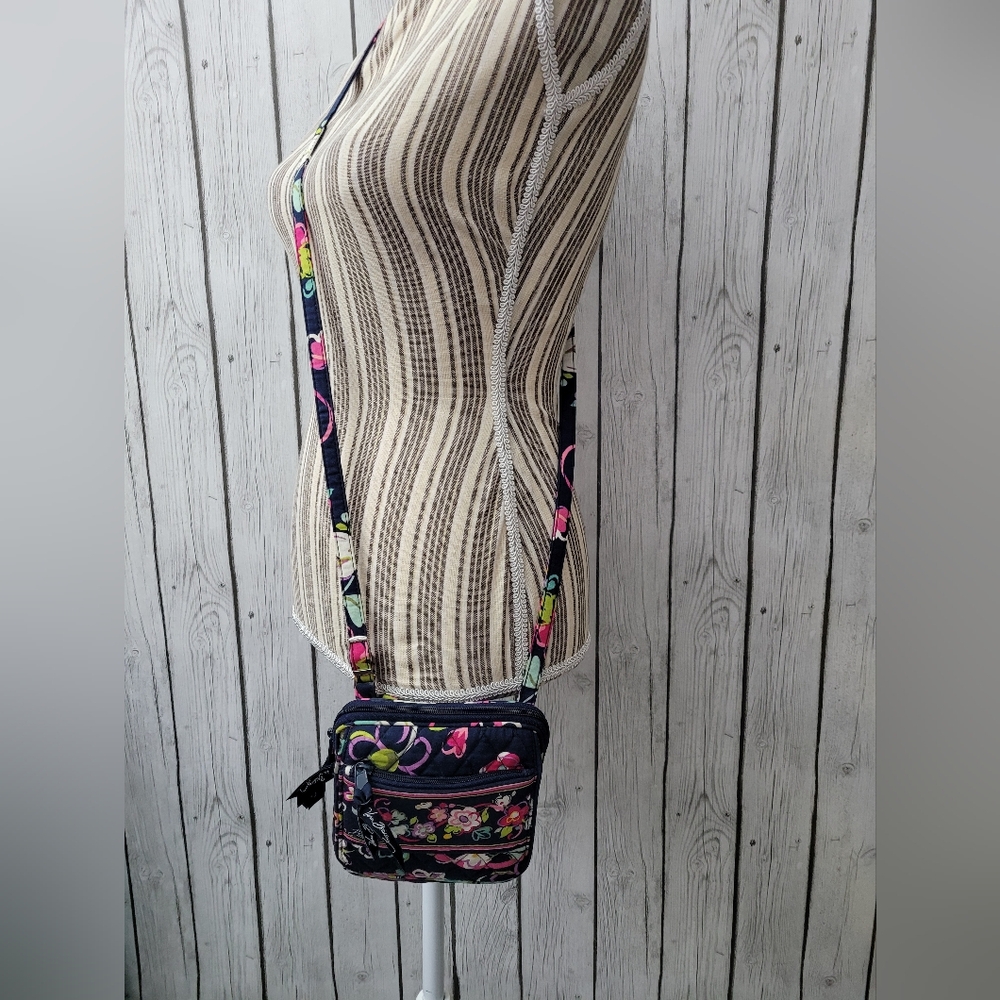 Vera Bradley Hipster Crossbody RIBBONS Winter 2012 Navy Blue Floral Pink - Picture 4 of 16